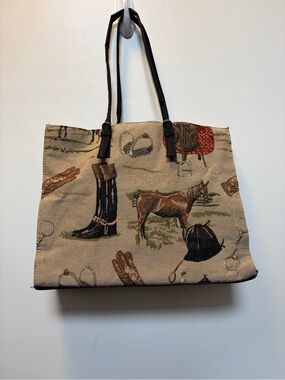 Braciano Tapestry Equestrian horse Tote in Beige, Brown and Black NWOTS!